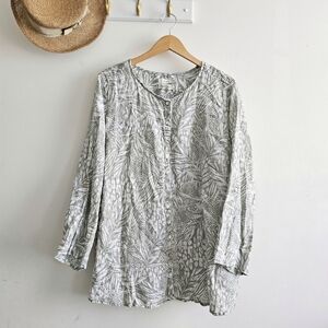 🌿 Christian Siriano 100% Linen Botanical Blouse Size 3X Resort Coastal Luxe